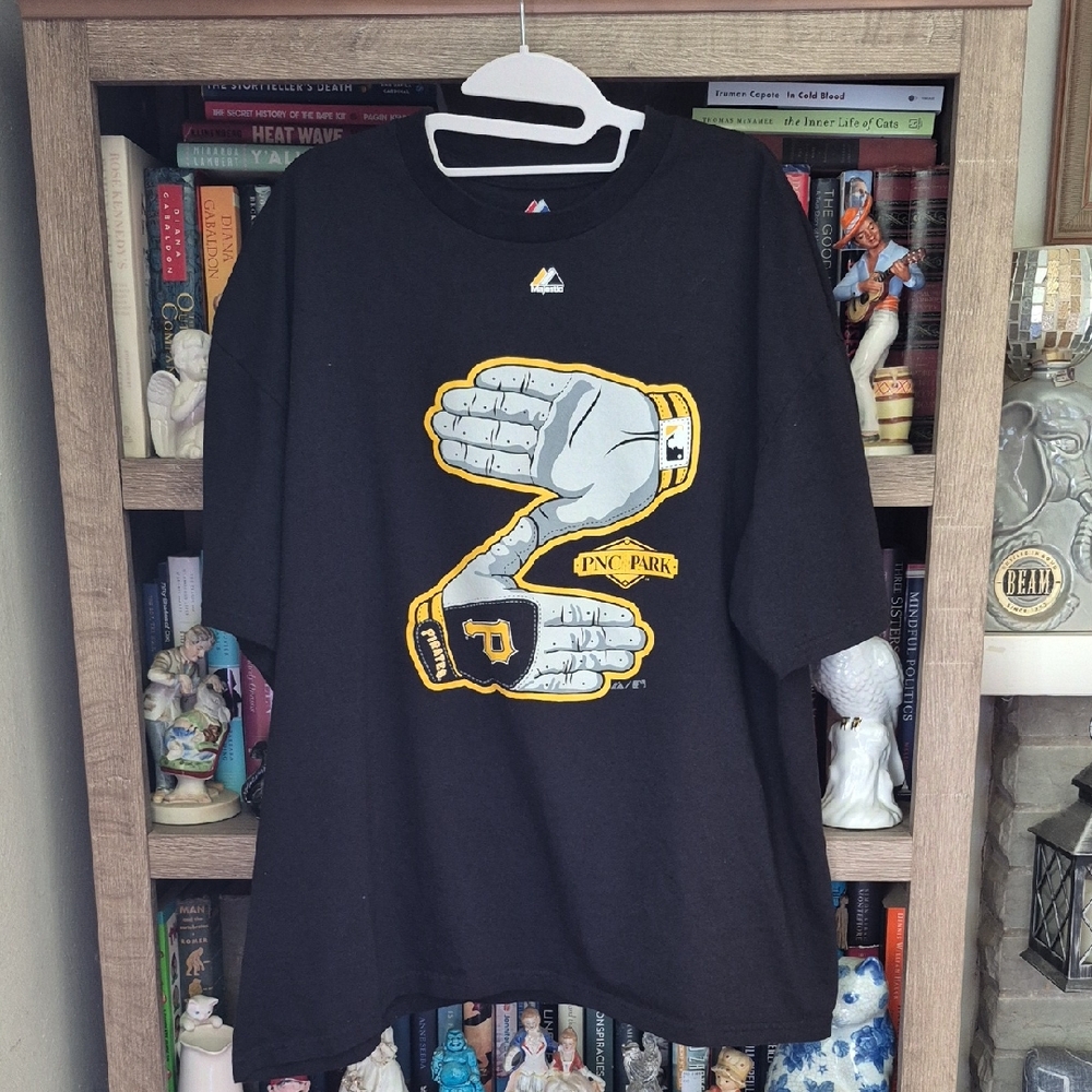 Pittsburgh Pirates Zoltan Majestic Black T-Shirt with Red and Blue Logo